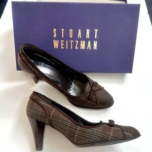 Stuart Weitzman Walnut Glen Plaid. Brown Heels with bow. Bolivia. With Box